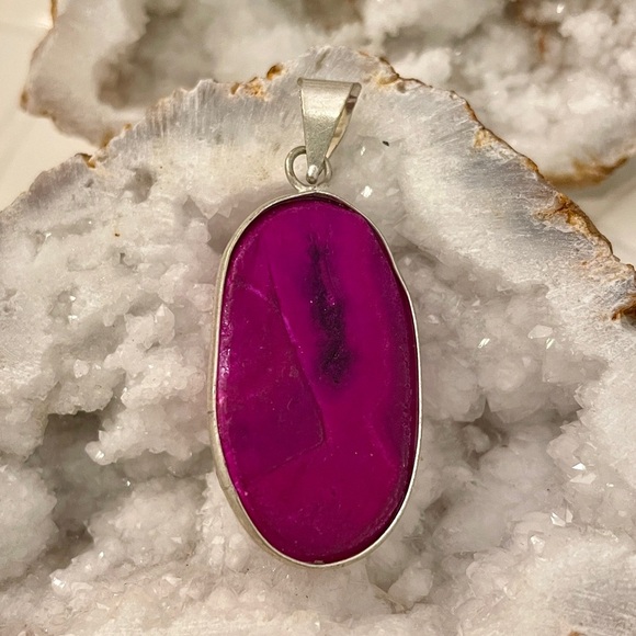 Pink Druzy Silver Pendant - Picture 3 of 4